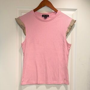 Blaque Label Light Pink Tank with Metallic Gold Cap Sleeves